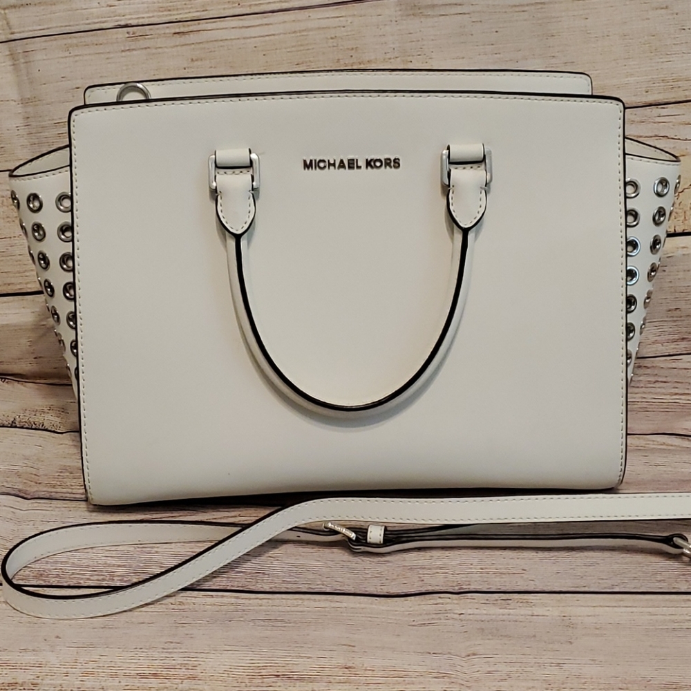 Michael Kors White leather Grommet satchel